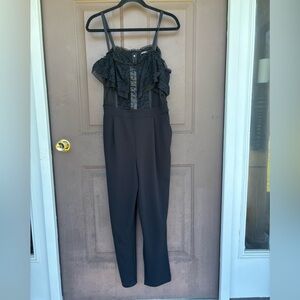 Express Black Lace Ruffle Jumpsuit